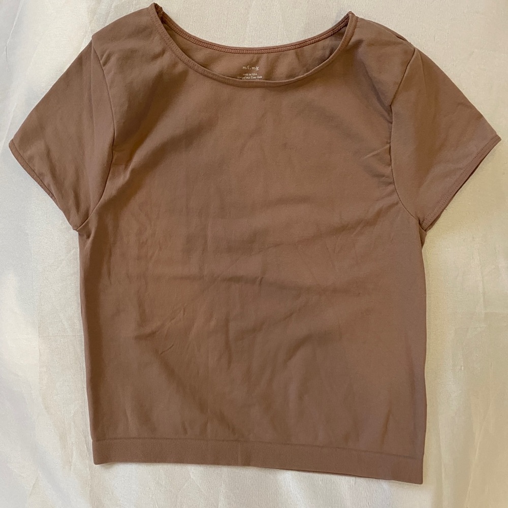 Free People Cropped Baby Tee earth brown slim fit Scoop Short Sleeve NWOT XS/S